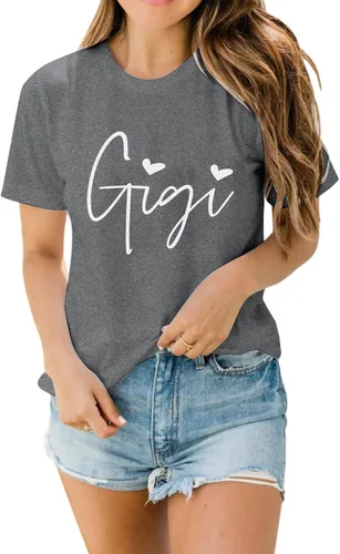 Vista 2 de Gigi - Camisetas para abuela, mujer, con gráfico Gigi con corazones, de manga corta
