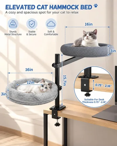 Vista 3 de Acools Cama redonda para gatos, cama para gatos pequeños con rosquilla gris