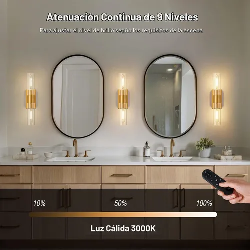 Vista 4 de SANTOSTOCK Juego de 2 apliques de pared dorados operados por batería con control remoto, 12000mAh luces de pared recargables, lámparas de pared