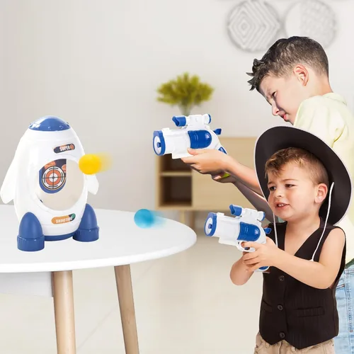 Vista 4 de Juego de disparos para niños de 3, 4, 5, 6, 7, 8, 9 y 10 años, 2 mini pistolas espaciales y objetivo, 12 bolas de espuma, juguetes de regalo ideales