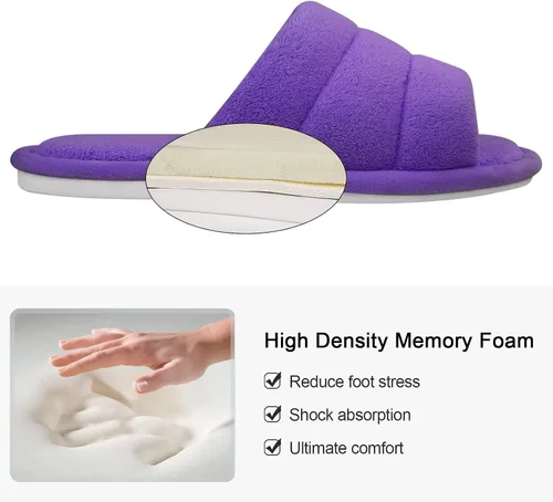 Vista 4 de shevalues Pantuflas de tela de rizo con punta abierta para mujer, pantuflas de espuma viscoelástica
