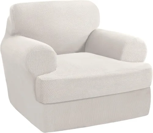 Vista 65 de PrinceDeco Fundas elásticas para sillón de 2 piezas, fundas de sofá para sillas con cojines en forma de T, fundas suaves para muebles con 1 funda
