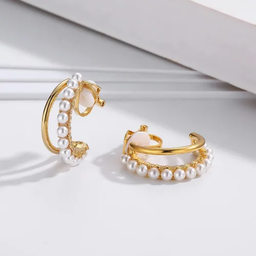 Vista 4 de HAISWET Pendientes de aro de imitación en tono dorado con perla para mujer