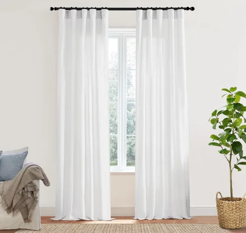 Vista 23 de XTMYI - Cortinas transparentes de 54 pulgadas de largo, juego de 2 paneles para baño, cortinas cortas de lino y algodón con semi privacidad