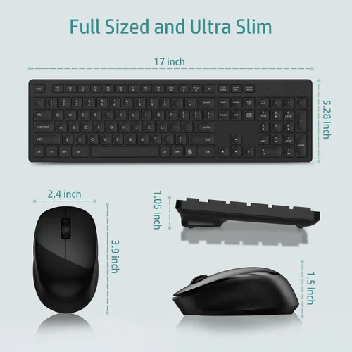 Vista 6 de LeadsaiL Combo de teclado y mouse inalámbricos, teclado ergonómico de tamaño completo para computadora, teclado inalámbrico de 2.4GHz, mouse