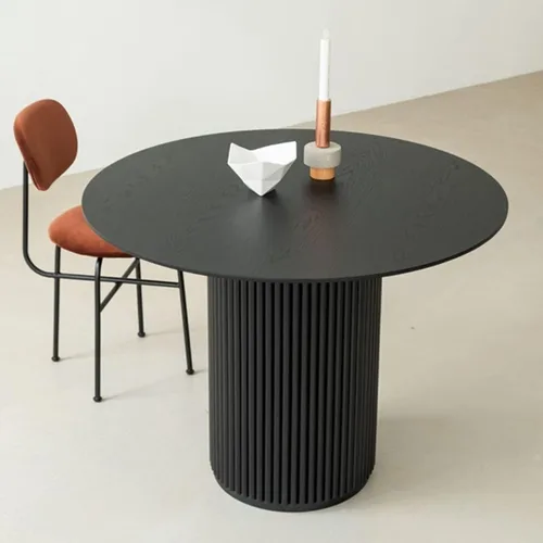 Vista 2 de QQXX Mesa de comedor redonda de madera maciza de pino, mesa de cocina Simplicity con base de pedestal de madera, mesa de centro de ocio, mesa