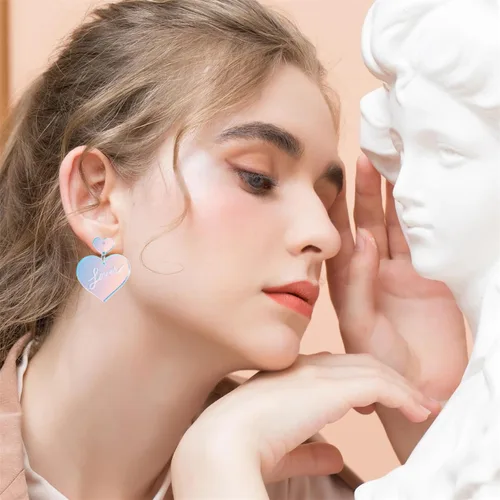 Vista 5 de KATOCHUG Swifts Lover Heart Earrings for Women 925 Silver Post Trendy Earrings Acrylic Dangle Drop Earrings TS Tour Concert Gifts for Fans