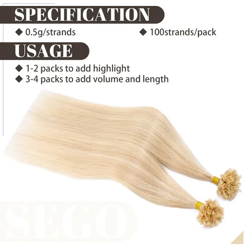 Vista 241 de SEGO Extensiones de cabello humano con micro cuentas, extensiones de cabello humano con micro bucle, lacio, natural, fusión fría, 1.76 oz/paquete