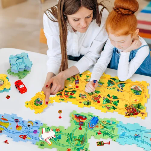 Vista 5 de YOOYID Puzzle Racer - Juego de pistas de coche para niños, juguetes para niños de 3 a 5, juguetes para niños de 3, 4, 5, 6 años, juguetes