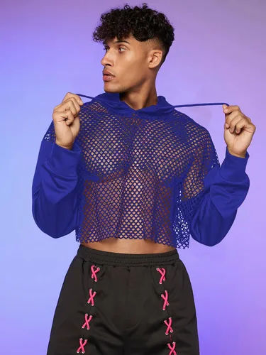 Vista 4 de Floerns Sudadera corta con capucha y cordón para hombre, manga larga, hombros caídos, con cordón