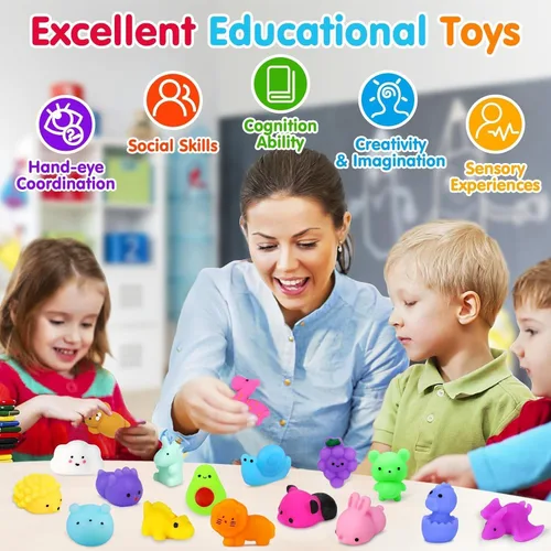 Vista 4 de Yunaking 130 PCS Juguetes Squishy Mochi, Juguetes Squishy Kawaii Recuerdos de Fiesta para Niños Alivio del Estrés Juguetes Fidget Juguetes de Caja