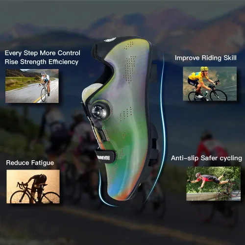 Vista 5 de Darevie Zapatos de ciclismo MTB para hombre, zapatos de bicicleta de montaña con múltiples funciones sin clip, tacos de pedal reflectantes coloridos
