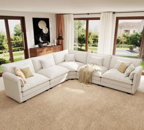 Vista 24 de Sofá modular de gran tamaño de 113 pulgadas, cómodo sofá en forma de L con funda extraíble, asiento ancho y profundo moderno para sala de estar