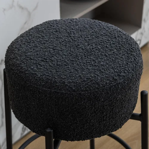 Vista 6 de Juego de 2 taburetes de bar modernos de altura de mostrador, taburetes de bar giratorios negros Boucle para isla de cocina, cómodas sillas tapizadas