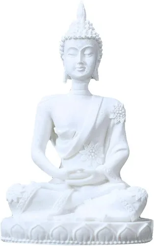 Vista 9 de Estatua armoniosa de meditación de yoga de Buda blanca, escultura coleccionable de piedra arenisca artesanal, decoración de escultura de Feng Shui
