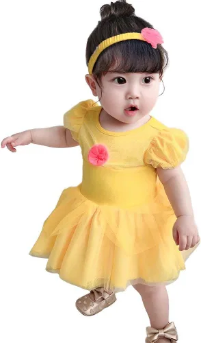 Vista 2 de IZKIZF Disfraz de princesa de Belle Sofía Blancanieves para niñas pequeñas, disfraz de princesa, Navidad, Halloween, mameluco con diadema