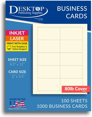 Vista 5 de Tarjetas de visita pesadas de 80 libras color blanco hueso/crema - láser e inyección de tinta (20 hojas / 200 tarjetas de visita)