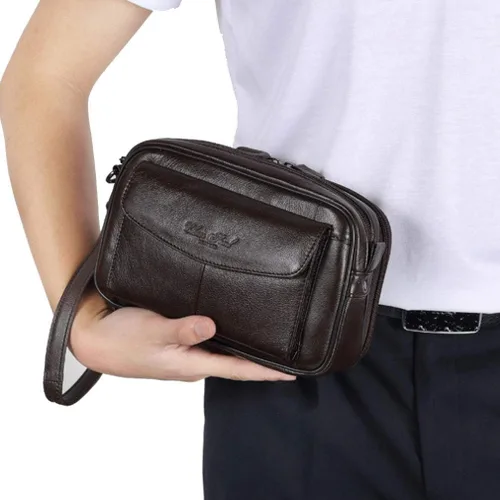 Vista 4 de Hebetag Cartera de cuero para hombre, organizador y bolso de muñeca