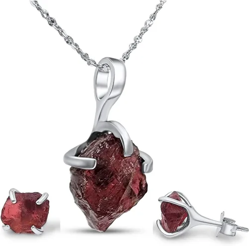 Vista 157 de Juego de joyas de piedras preciosas crudas reales con plata de ley 925 chapada en oro real, collar y aretes de piedra natal, regalo para ella por