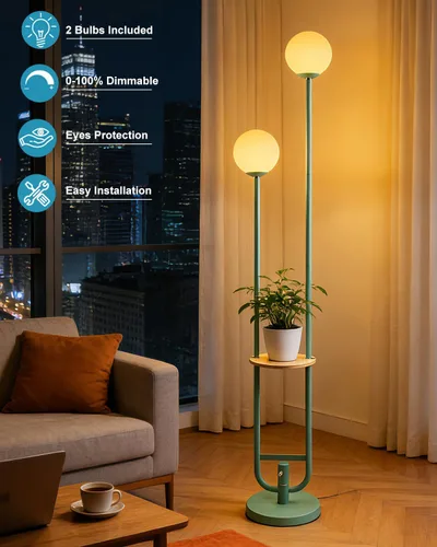 Vista 3 de Lightdot Lámpara de pie rosa regulable de 60 pulgadas, lámparas de pie de mediados de siglo con 3 bombillas G9 de 3000 K de color blanco cálido