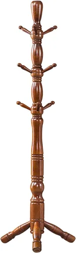 Vista 7 de Perchero de madera para pasillo, árbol de base triangular estable con 3 opciones de altura y 9 ganchos, perchero vintage independiente para pasillo