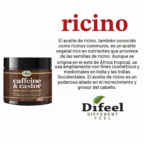 Vista 4 de Difeel Mascarilla capilar de crecimiento más rápido con cafeína y ricino, 12 onzas