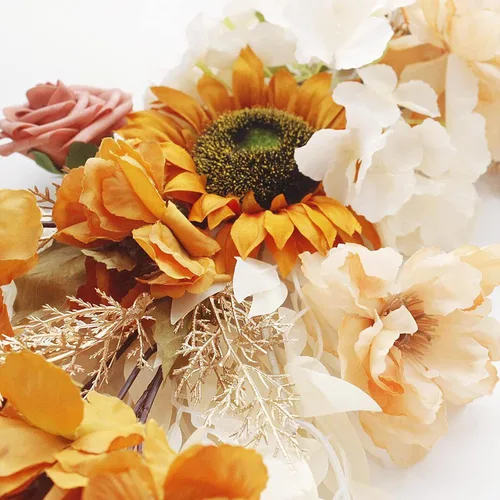 Vista 5 de 2 piezas de flores de arco de boda con girasoles artificiales con granada y hierba de las pampas, guirnaldas florales decorativas Champán