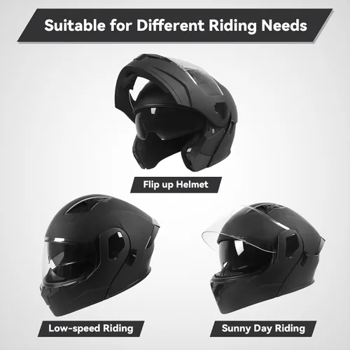 Vista 6 de Casco modular para motocicleta de adultos, con doble visera abatible, cara completa, aprobado por DOT para hombres, mujeres, moto, ATV, UTV, moto