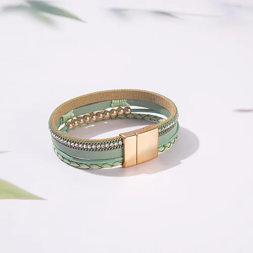 Vista 6 de FANCY SHINY Pulseras bohemias de cuero, pulseras de cuentas doradas para mujer, pulseras apilables del infinito, joyas con cierre, Sin gemas.