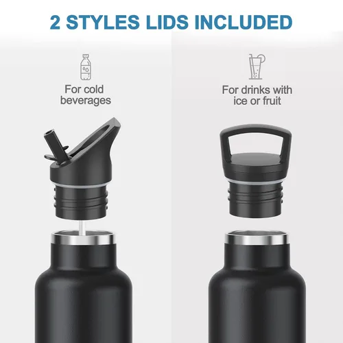 Vista 4 de Botellas de agua de doble pared de acero inoxidable, botella aislada al vacío con tapa con pajilla, botella de agua aislada que mantiene el agua