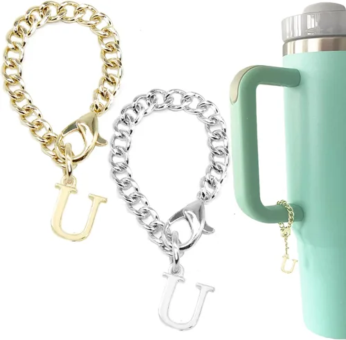 Vista 9 de Tovly 2 piezas de dijes de letras para Stanley Cup A-Z ID inicial colgantes personalizados para mango de vaso Stanley