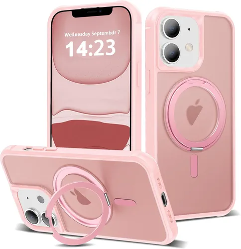 Vista 50 de Funda para iPhone 11 con soporte de anillo magnético giratorio de 360° [compatible con Mag-Safe] [Protección de grado militar] Funda translúcida