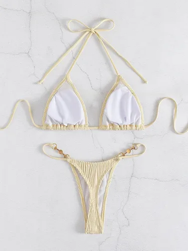 Vista 3 de Verdusa Conjunto de bikini de 2 piezas para mujer, traje de baño con parte superior triangular y tanga