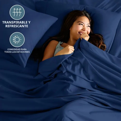 Vista 2 de Bare Home Juego de sábanas 1800 ultra suaves con 4 fundas de almohada 10 - Azul oscuro