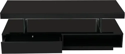 Vista 6 de Merax Mesa auxiliar, mesa auxiliar rectangular con 2 cajones y estantes de exhibición, moderna mesa de cóctel con luces LED y superficie UV de alto