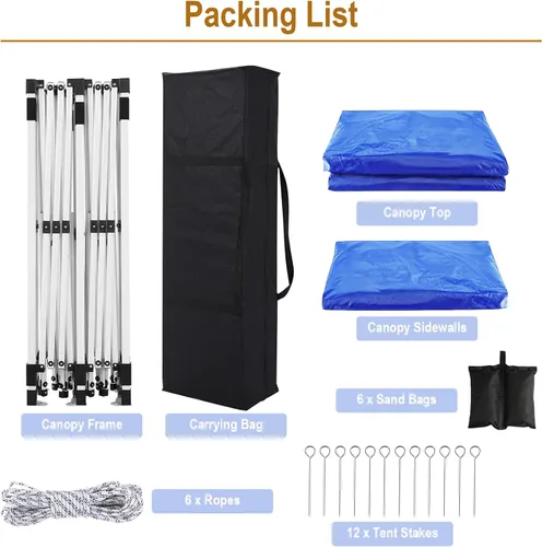 Vista 3 de 10x20 Azul Carpa Plegable para Exterior con 6 Paredes Laterales, Carpa para Bodas y Fiestas al Aire Libre Resistente al Agua para Fiestas UV50