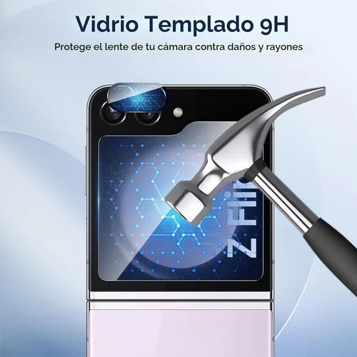 Vista 3 de Protector de pantalla para Samsung Galaxy Z Flip 5 (2 juegos, 6 unidades) Internal Flexible TPU Screen Protector + Outer Tempered Glass Screen