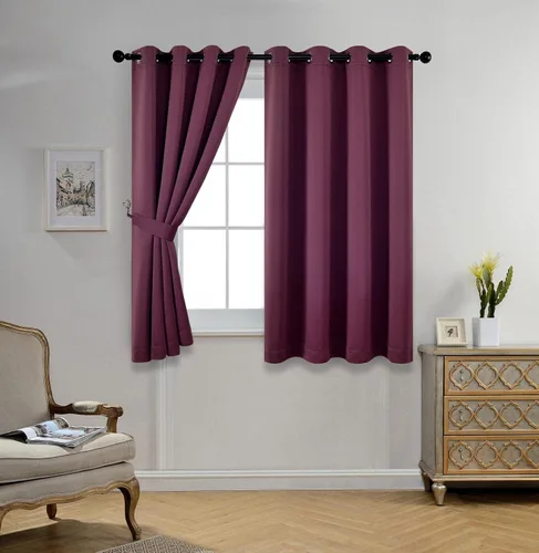 Vista 2 de Set de 2 cortinas para ventana, de Miuco, opacas, con ollaos, para recámara, incluye 2 alzapaños