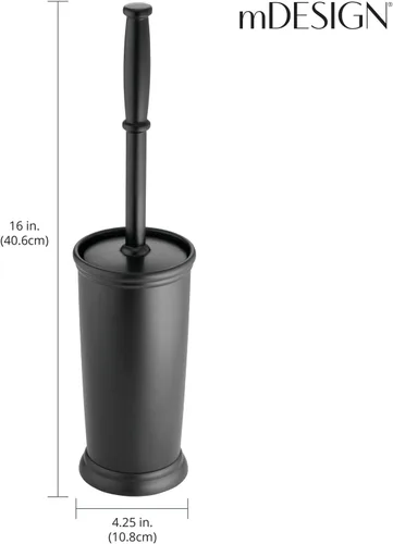 Vista 4 de mDesign Cepillo de Inodoro y Soporte - Cepillo de Baño Cubierto - Limpiador de Inodoro en Pie en Soporte Moderno - Cepillo de Limpieza Profunda