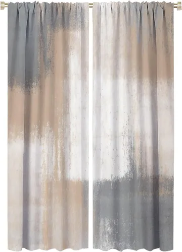 Vista 15 de Cortinas rústicas occidentales marrones con patrón de cornamenta para puerta, con bolsillo para barra, cortinas de ventana para dormitorio, sala