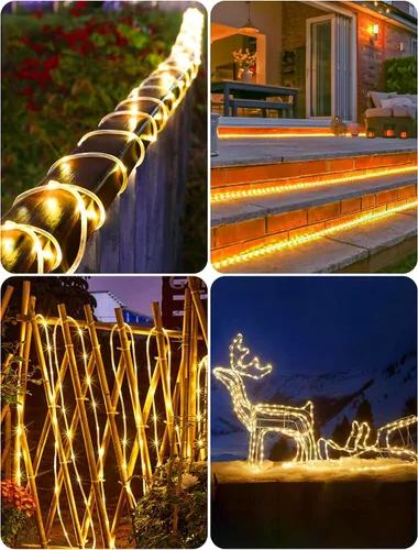 Vista 6 de KerKoor, luces de cuerda solar para exteriores, impermeables, 100 luces LED alimentadas por energía solar, luces de hadas para decoración