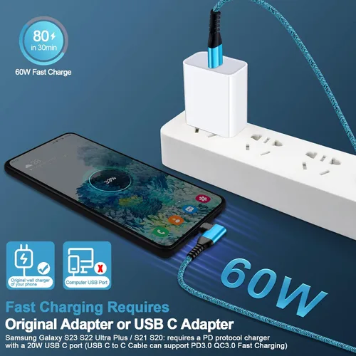 Vista 6 de Pixel 10 9 8 Pro 7a 7 Cable cargador Android tipo C 60 W para Google Pixel 10a 10 Pro XL/Fold 9a 9 8a 6a 6, Samsung Galaxy S26 Ultra S26+ S26 A17