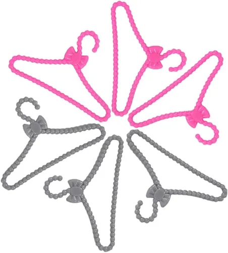 Vista 6 de E-TING 60 piezas de mini perchas de ropa para muñecas de 11.5 pulgadas Perchas pequeñas de plástico mezcladas para muñeca, ropa de armario