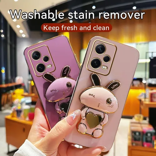 Vista 6 de Funda de silicona compatible con Redmi Note 12 Pro + con bonito soporte de conejo de dibujos animados para Redmi Note 12 Pro + delgado TPU