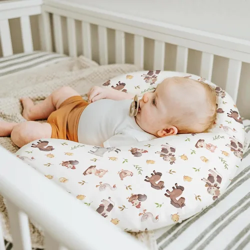 Vista 5 de Lindas fundas de almohada de lactancia de animales de granja para niños y niñas, vaca, gallo, cabra, pato, cerdo, funda de almohada de lactancia