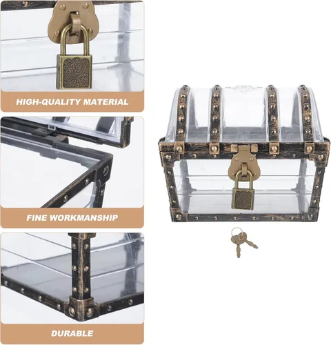 Vista 9 de Zerodeko Caja del tesoro pirata con cerradura transparente pirata joyería pecho piedras preciosas caja de almacenamiento de diamantes de imitación