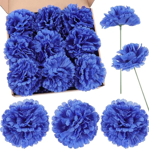 Vista 14 de Paquete de 50 palillos de clavel de seda artificial, cabezas de clavel de flores artificiales con tallos para bricolaje, ramos de boda, centros