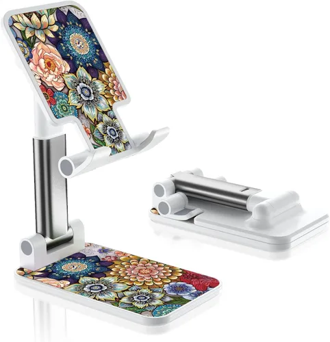 Vista 17 de Soporte de teléfono plegable para escritorio - Soporte de teléfono celular de ángulo ajustable - Adecuado para iPhone, Samsung - Flor negra