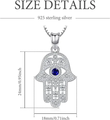 Vista 45 de Aniu Joyería de plata de ley 925 Hamsa de Fátima para mujer con circonita cúbica, viene con caja de regalo negra