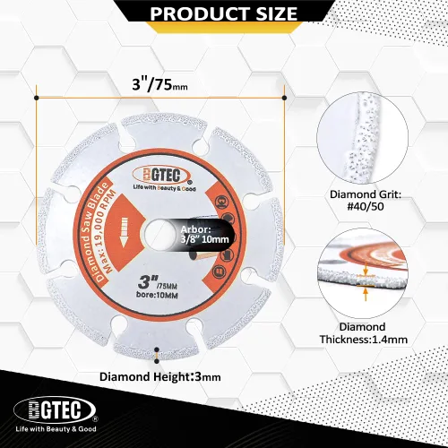Vista 68 de BGTEC Hoja turbo de granito de diamante, disco de corte de 3 pulgadas/2.953 in para hormigón, hormigón reforzado, piedras artificiales duras
